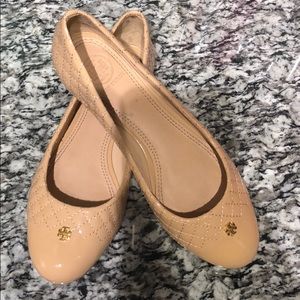 Nude Patent Leather Quilted Tory Burch Ballet Flat